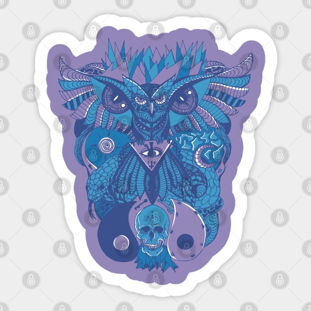 Mountain Blue Owl And Ageless Skull Sticker by kenallouis